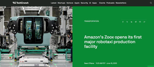 亚马逊Zoox自动驾驶出租车工厂启动，年产能万辆，机器人助力生产(图1)