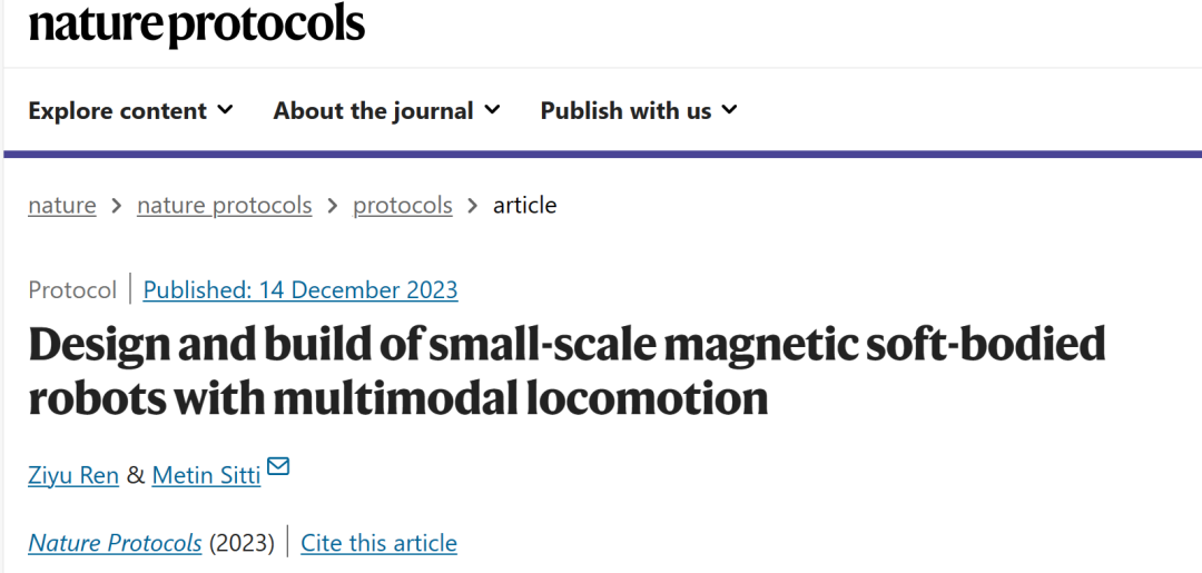 Nature Protocols | 具有多模态运动的小型磁性软体机器人(图1)
