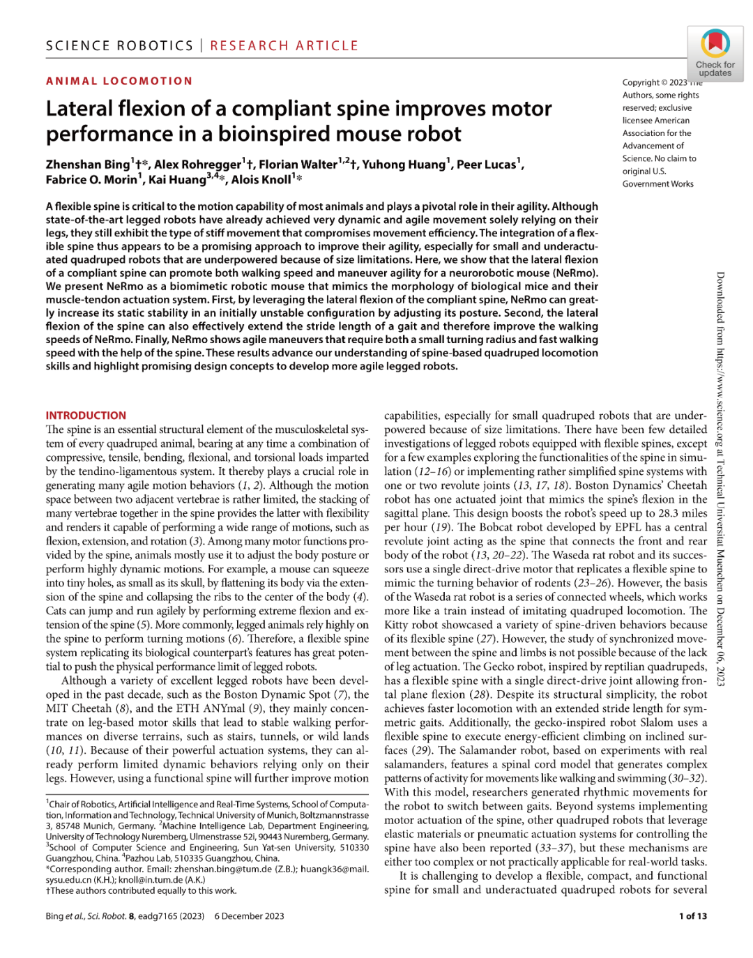 Science Robotics最新研究：柔性脊柱全面提升老鼠机器人的运动能力！(图1)